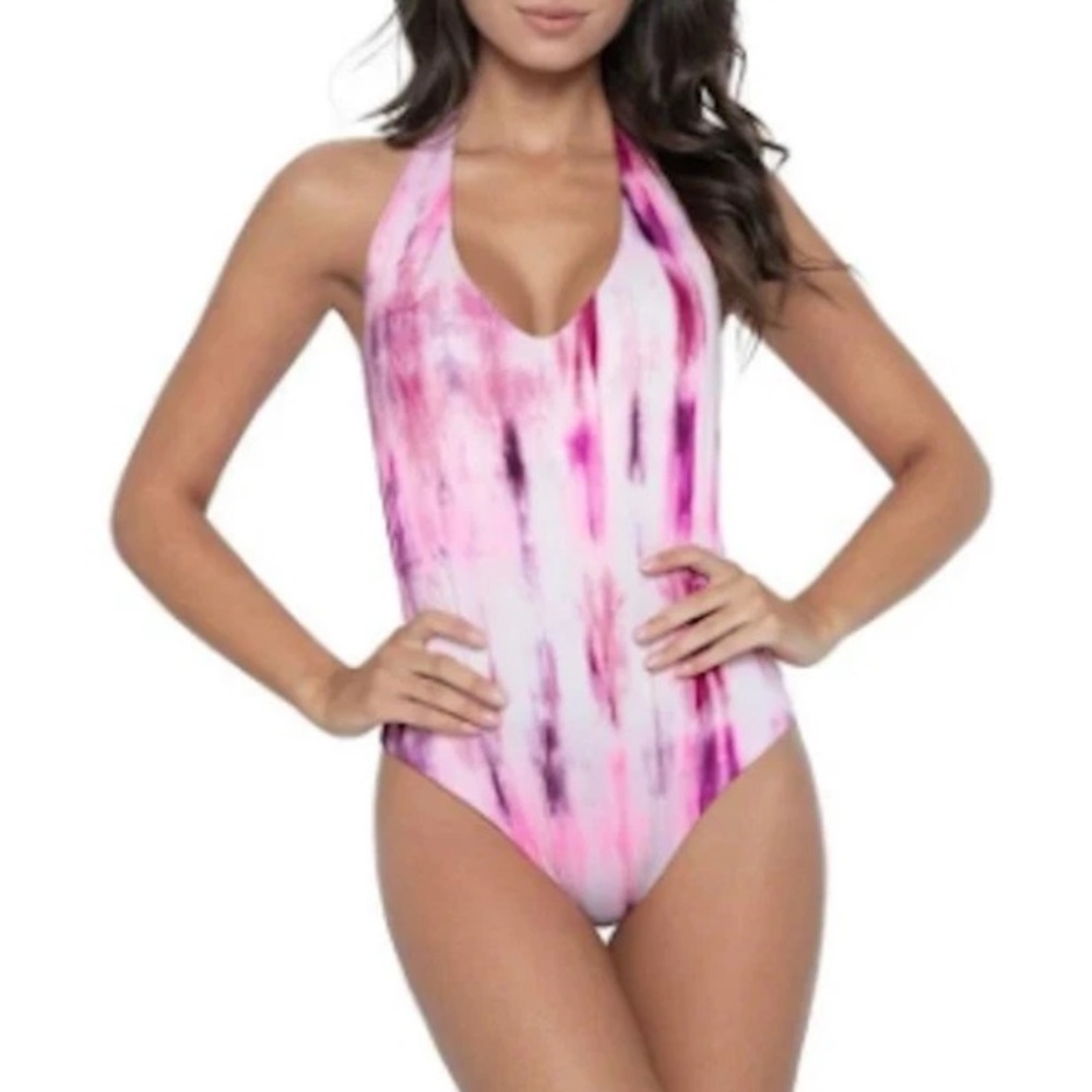PILYQ Women's Spell Avery Ribbed One-piece Swimsuit w Tie-Dye Prints Size M